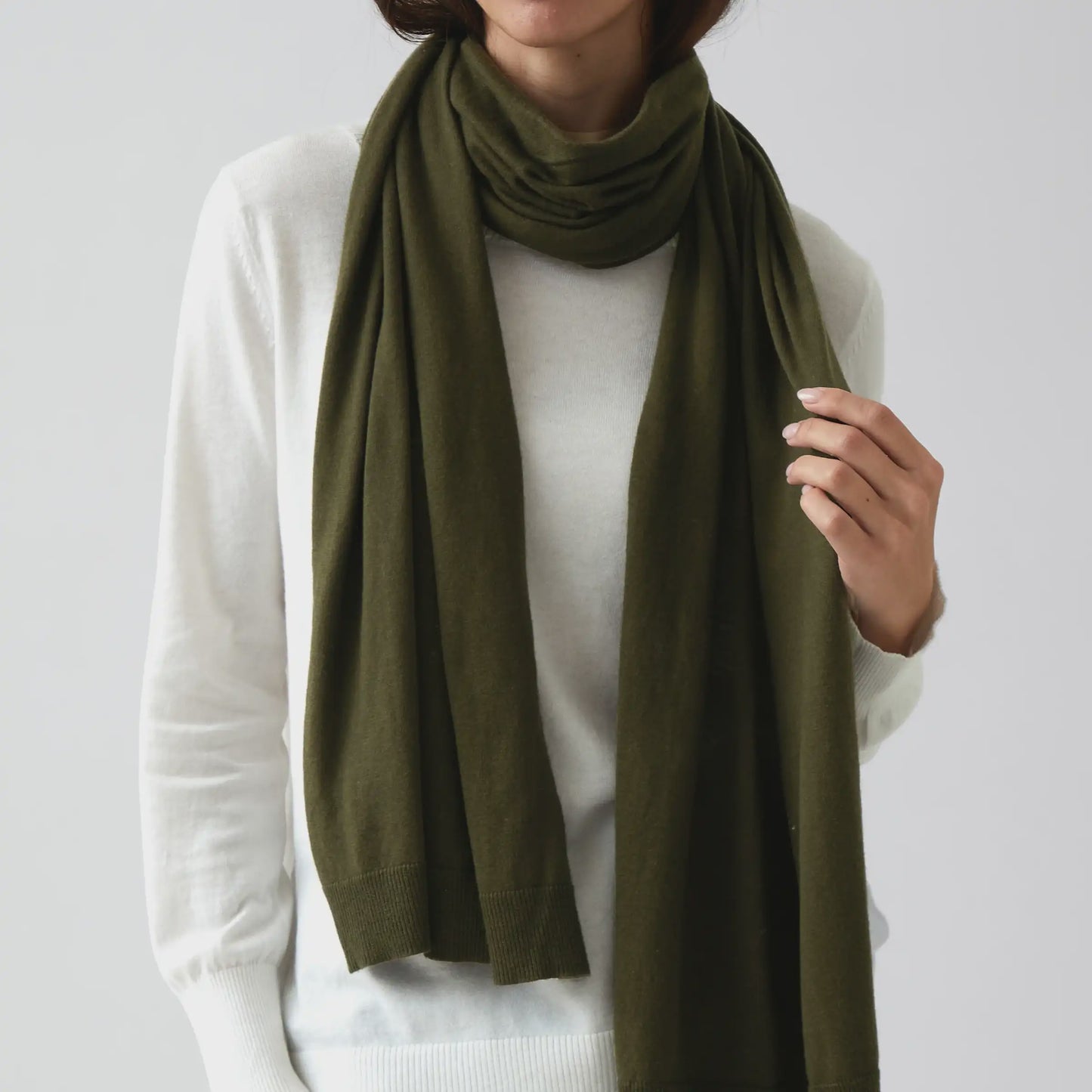 Cotton cashmere scarf olive