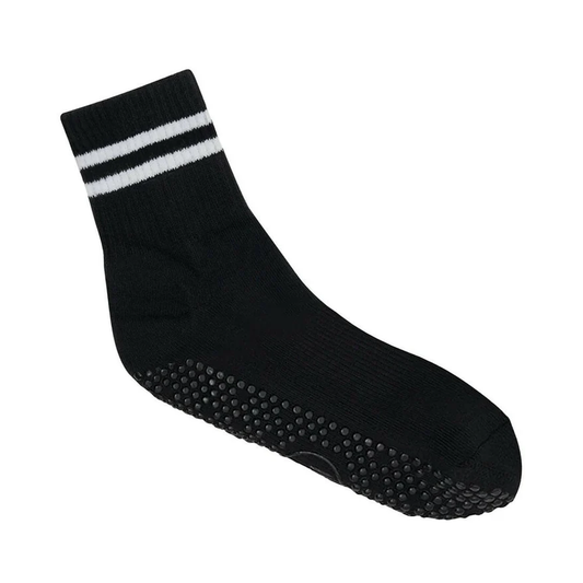 Crew pilates grip socks black with white stripes