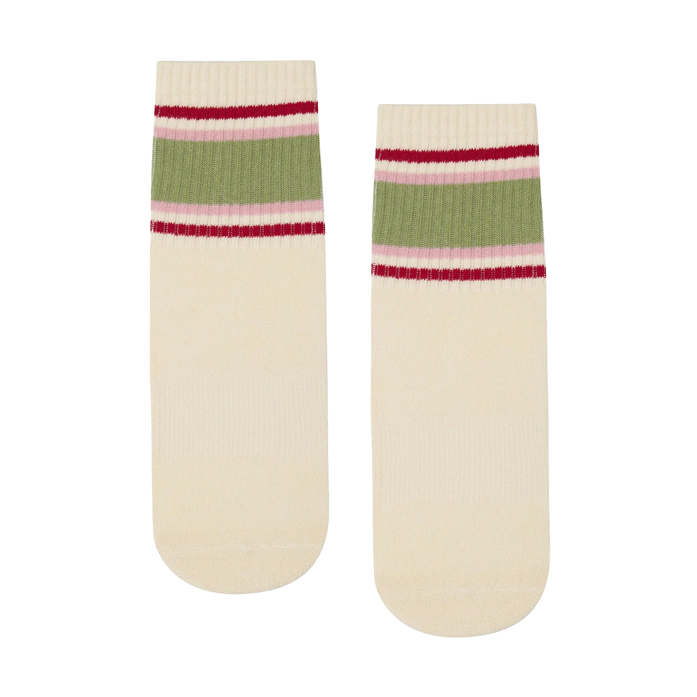 Crew pilates grip socks vanilla sage stripes