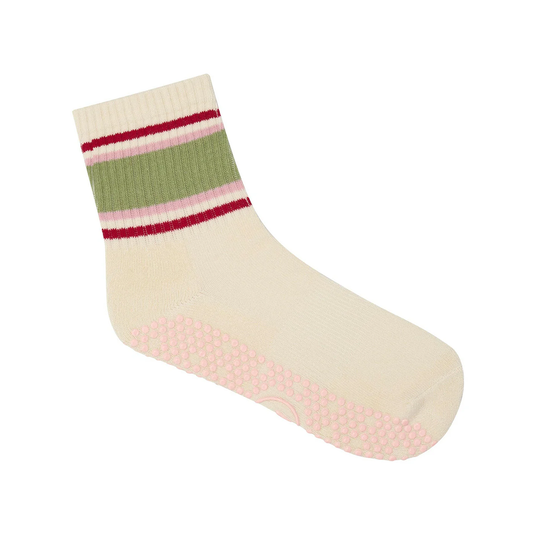 Crew pilates grip socks vanilla sage stripes