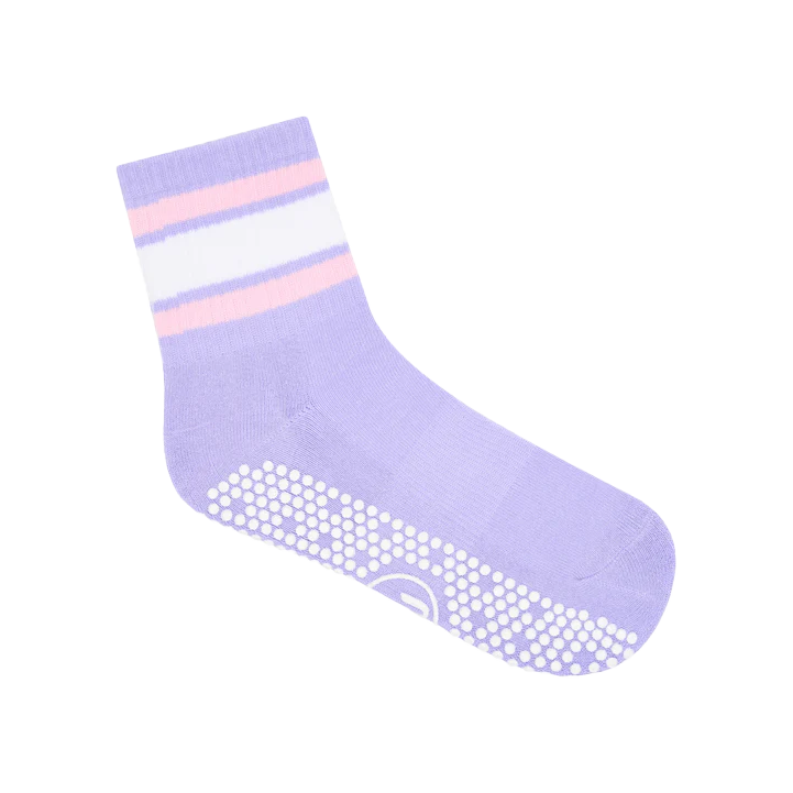 Crew pilates grip socks purple stripe