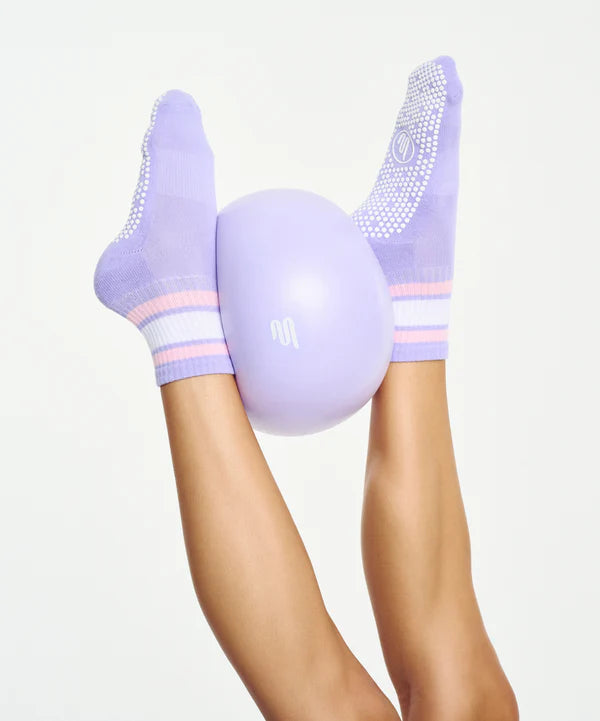 Crew pilates grip socks purple stripe