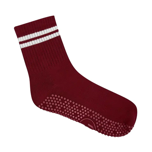 Crew pilates grip socks crimson vanilla stripe