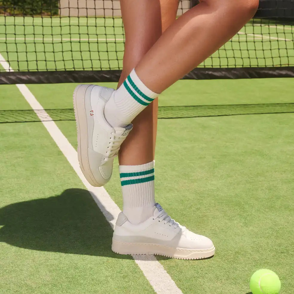 Crew pilates grip socks racquet green stripes