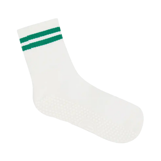 Crew pilates grip socks racquet green stripes