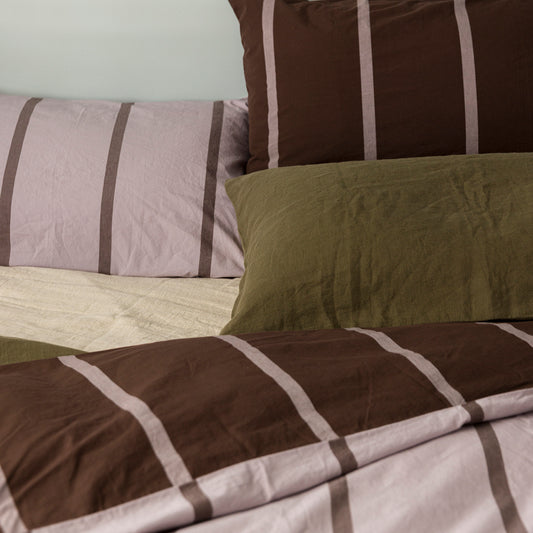 Duo pillowcase pair pansy with rye stripe