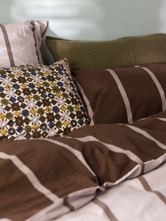 Duo pillowcase pair rye with pansy stripe