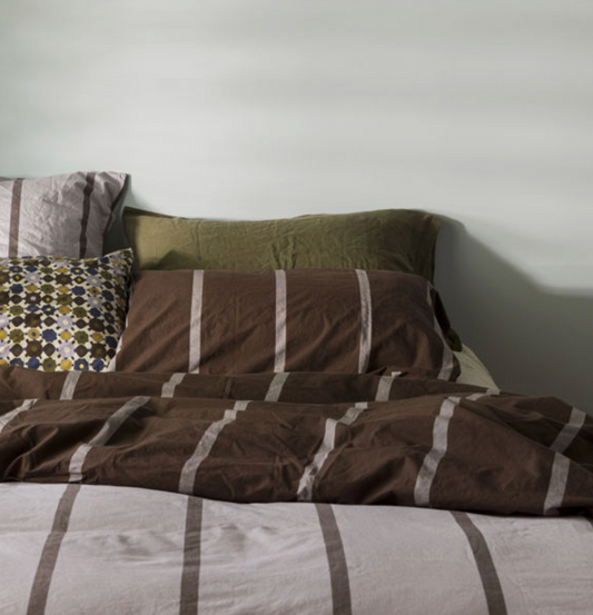 Duo pillowcase pair rye with pansy stripe