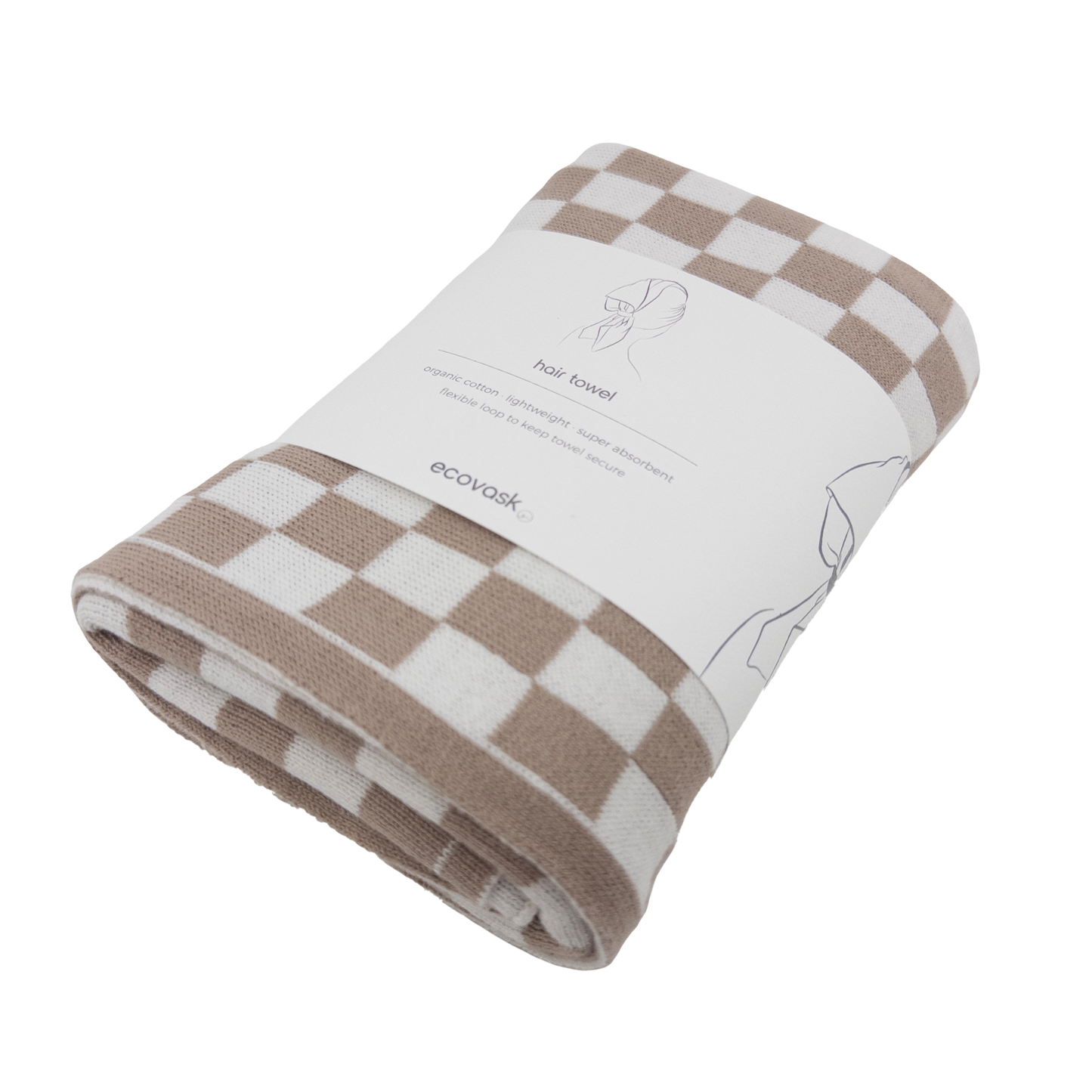 Organic cotton hair towel  hummus check