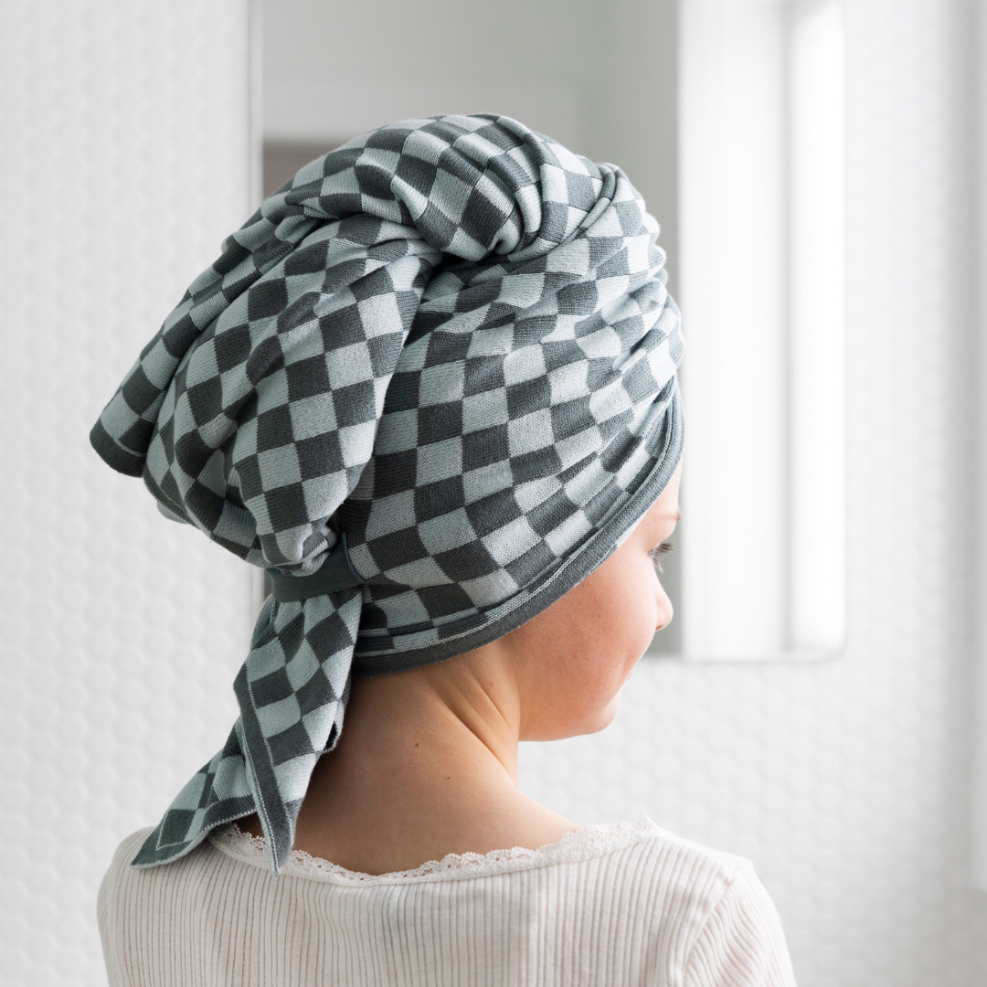 Organic cotton hair towel  hummus check
