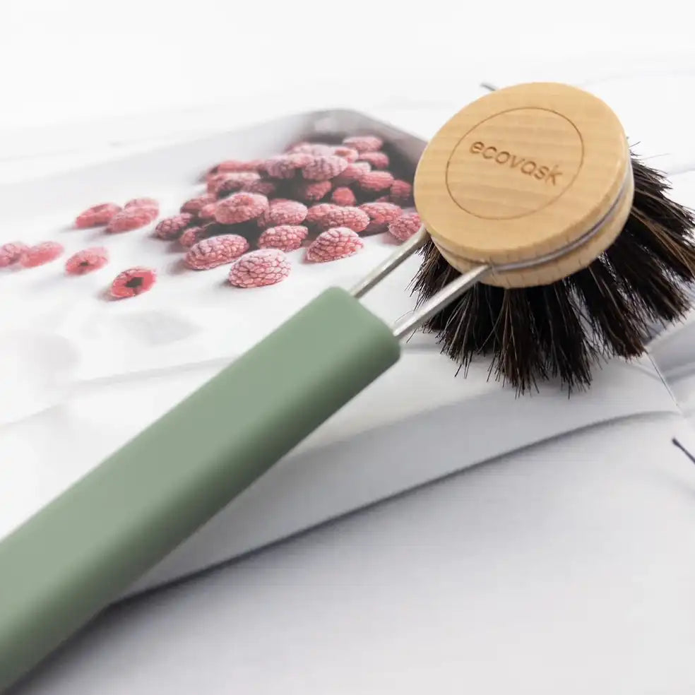 Beechwood & silicone handle dish brush sage