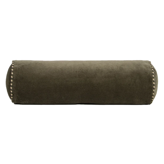 Edward velvet bolster cushion with striped piping 50cm thyme