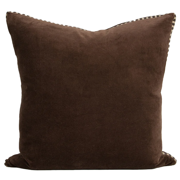 Edward velvet cushion cover with striped edge 50cm chocolate