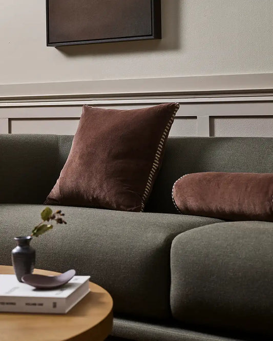 Edward velvet cushion cover with striped edge 50cm chocolate