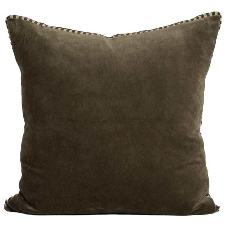 Edward velvet cushion cover with striped edge 50cm thyme