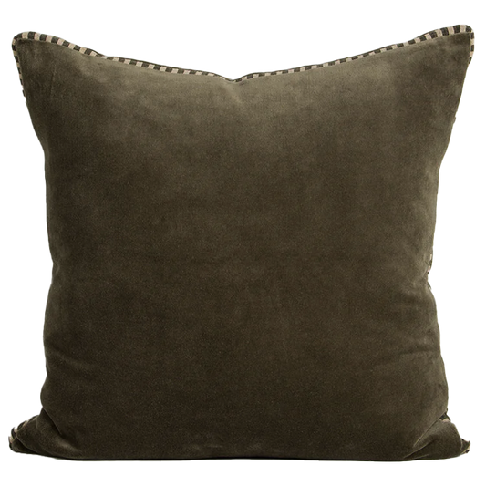 Edward velvet cushion cover with striped edge 50cm thyme