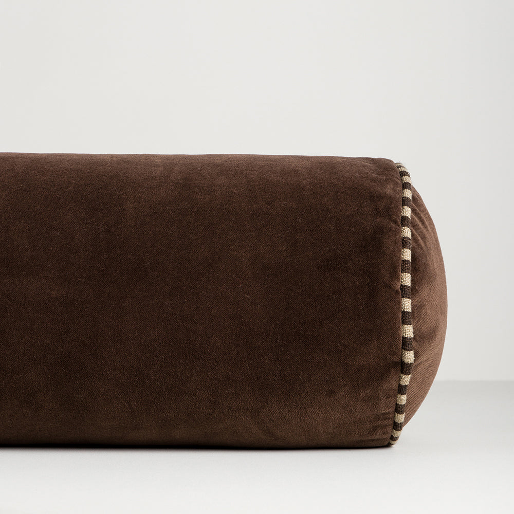 Elliot velvet bolster cushion 70cm chocolate