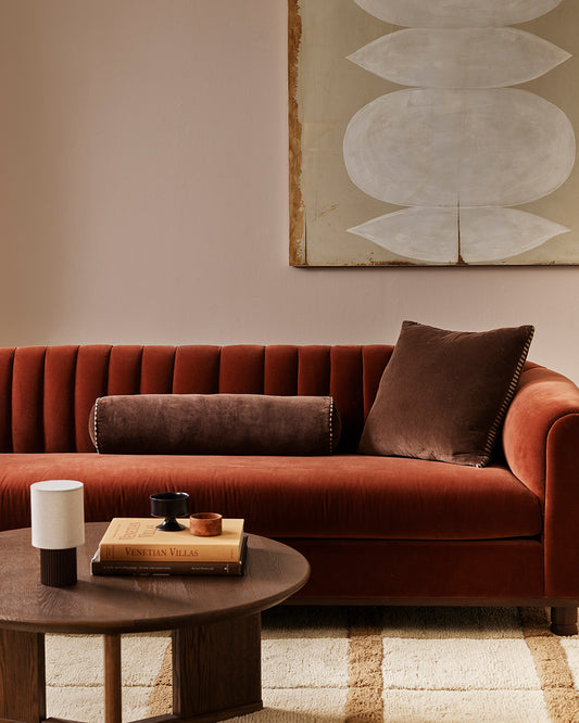 Elliot velvet bolster cushion 70cm chocolate