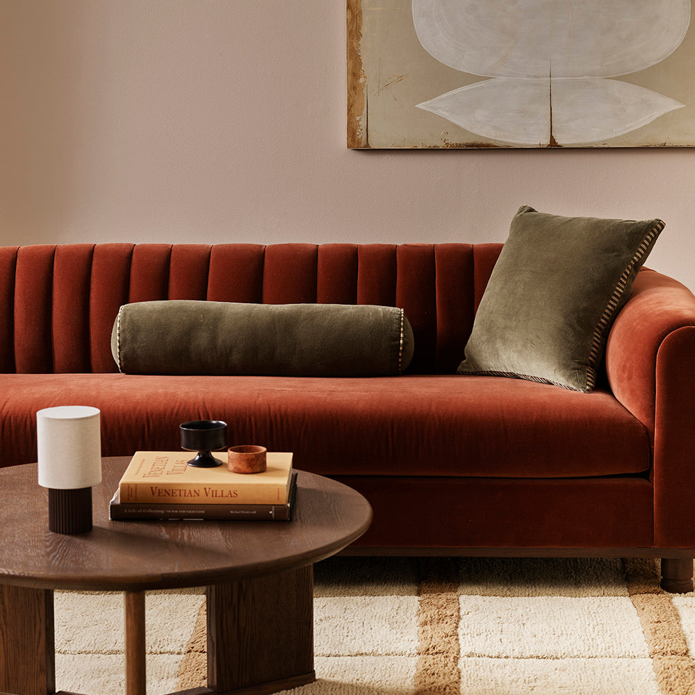 Elliot velvet bolster cushion 70cm thyme