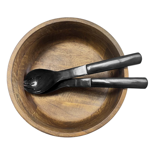Ethically sourced horn salad servers 30cm dark