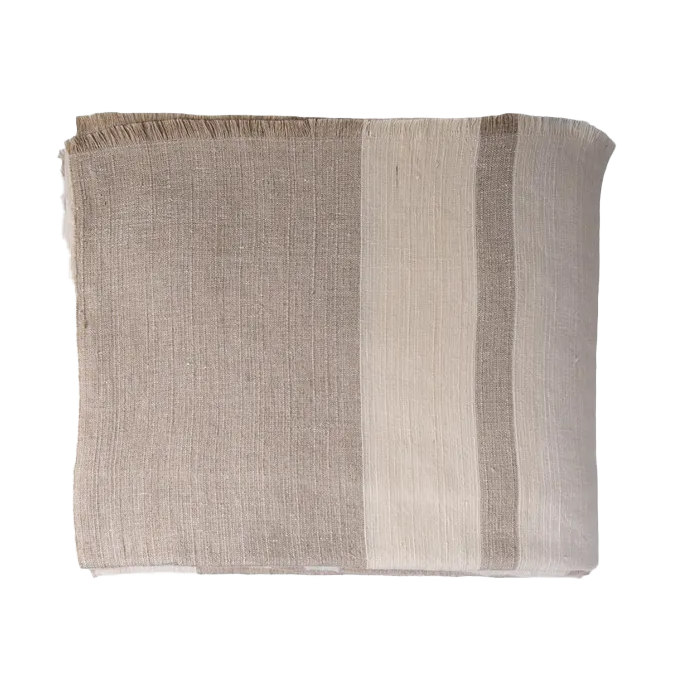 Eva heavy linen striped tablecloth with fringe edge 280cm