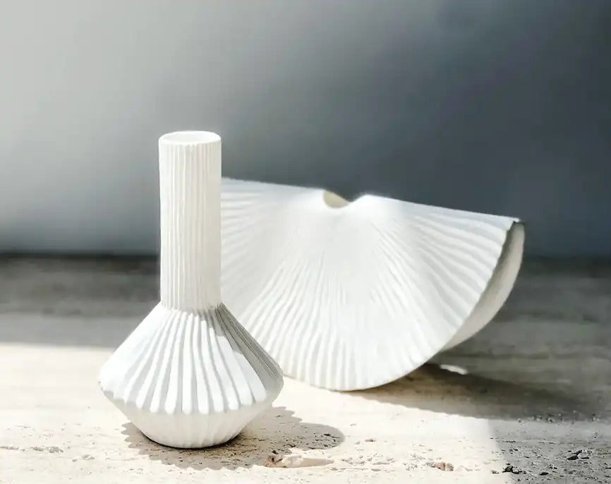 Pleated fine bone china bud vase white