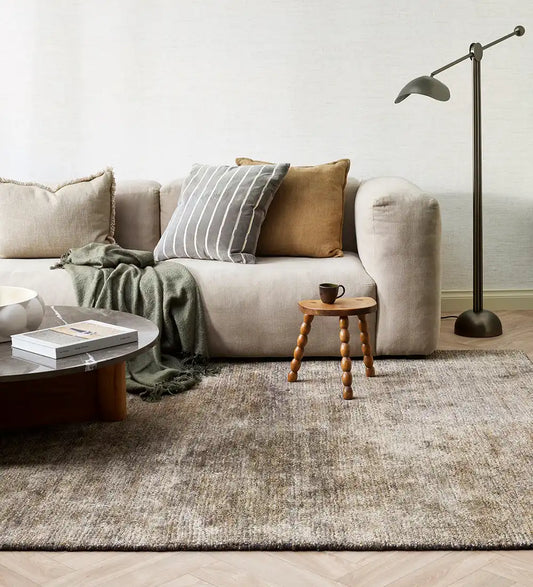 Fairbanks bamboo silk & jute floor rug fossil