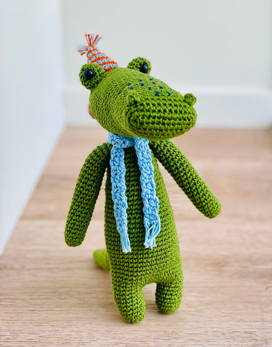 Fairtrade knit Olly crocodile toy