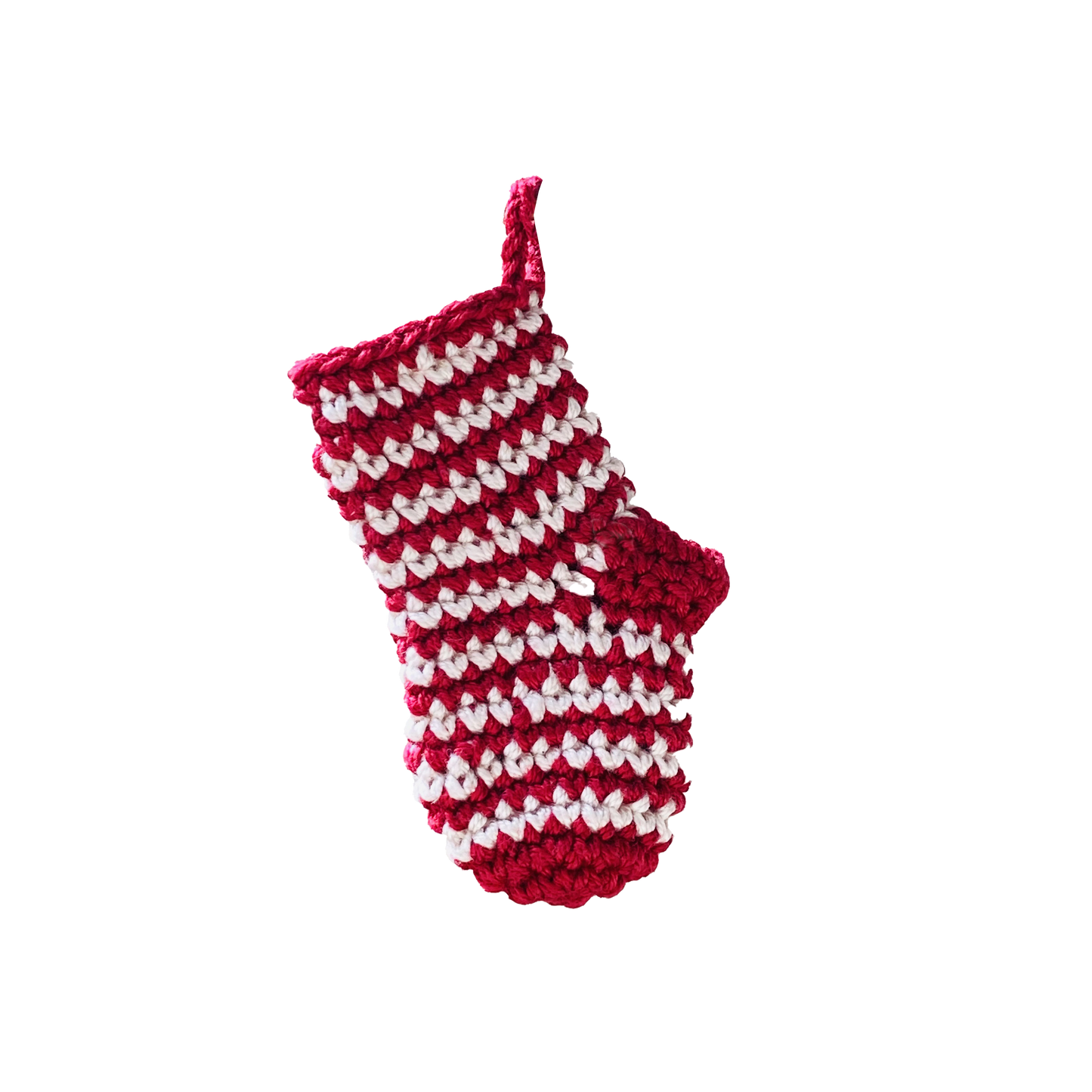 Fairtrade mini knit Christmas stocking deco red stripe 8cm