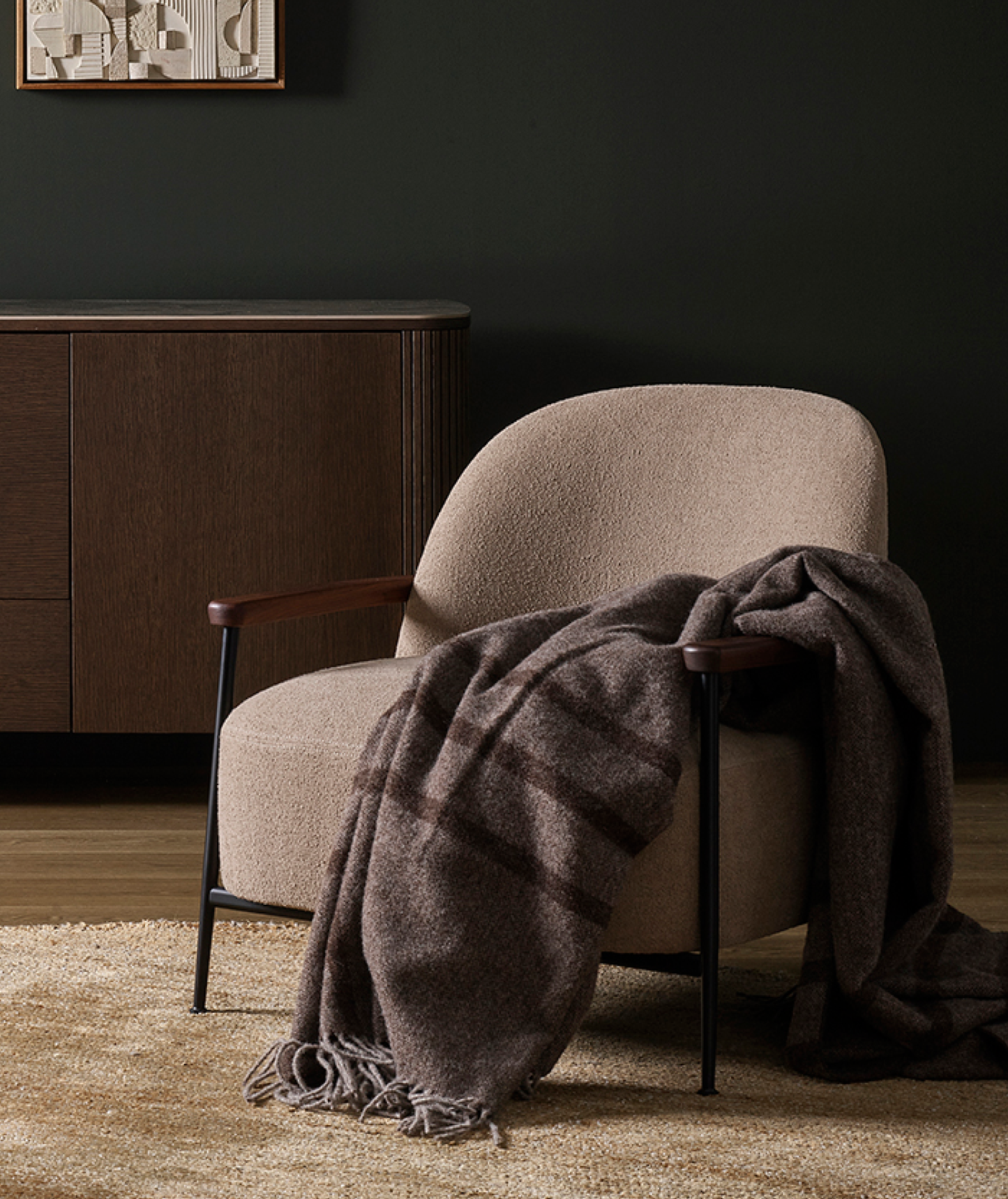 Fiordland NZ reversible wool throw 190 x 220cm walnut