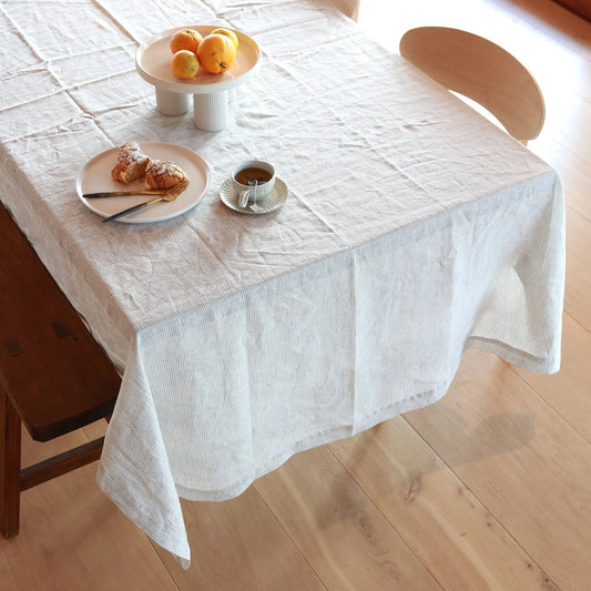 French flax linen tablecloth 270cm charcoal pinstripe