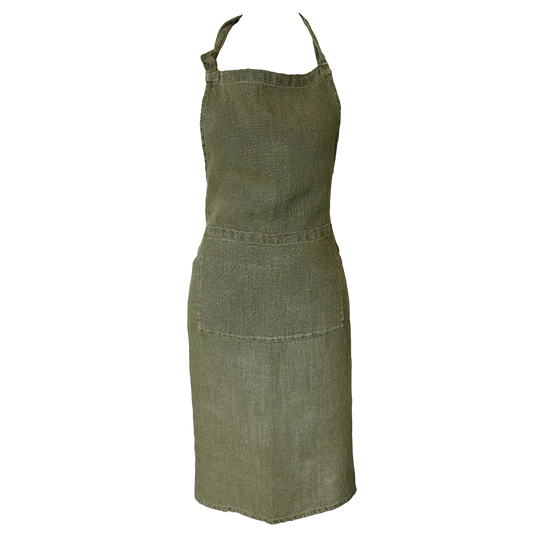 French linen apron olive