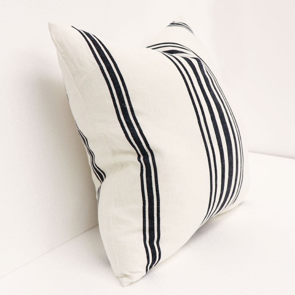Freya linen cushion cover indigo stripe 50cm