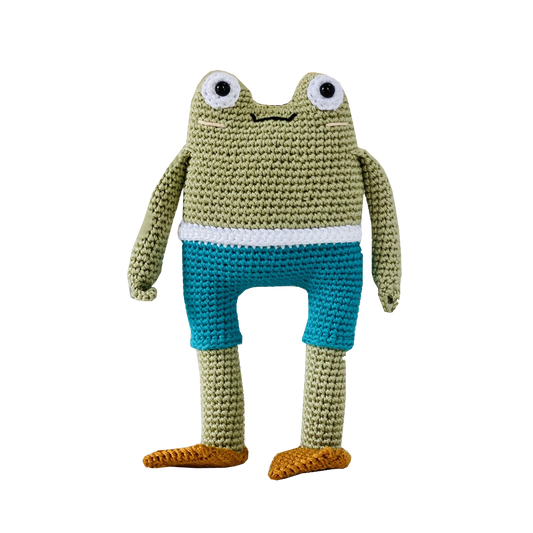 Fairtrade knit Freddo frog toy