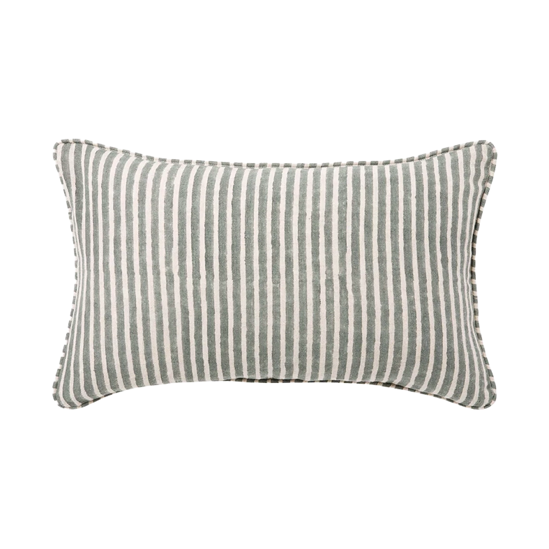 Gia block print linen cushion cover 30 x 50cm jade