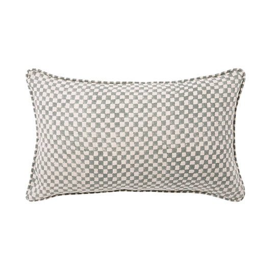 Gia block print linen cushion cover 30 x 50cm jade
