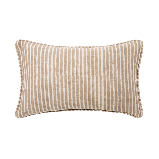 Gia block print linen cushion cover 30 x 50cm mocha