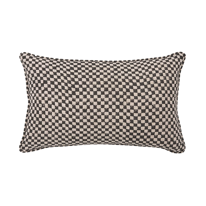 Gia block print linen cushion cover 30 x 50cm black