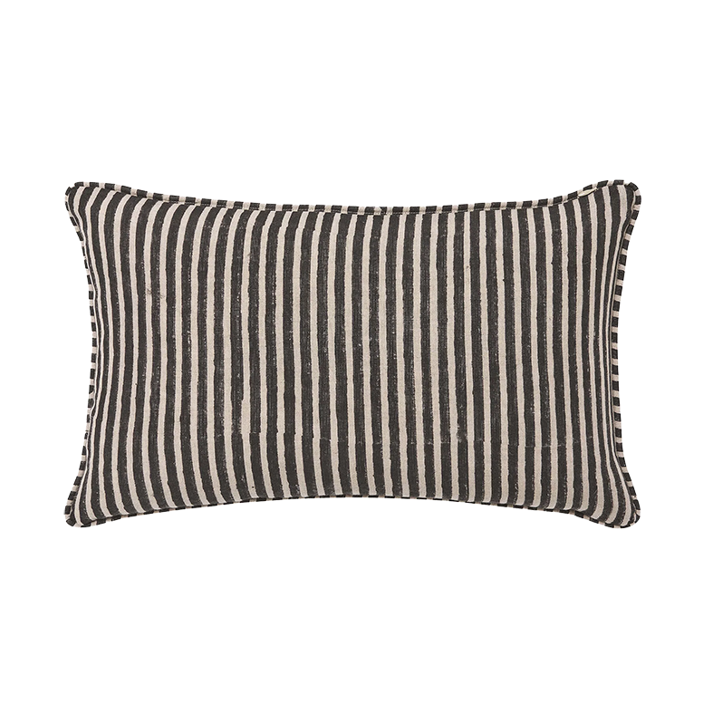 Gia block print linen cushion cover 30 x 50cm black