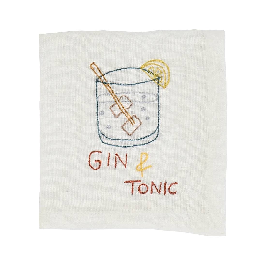 Gin & tonic hand embroidered cotton cocktail napkin