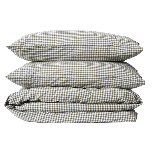 Gingham organic cotton duvet olive