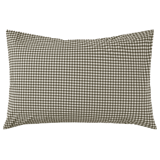 Gingham organic cotton pillowcase pair olive