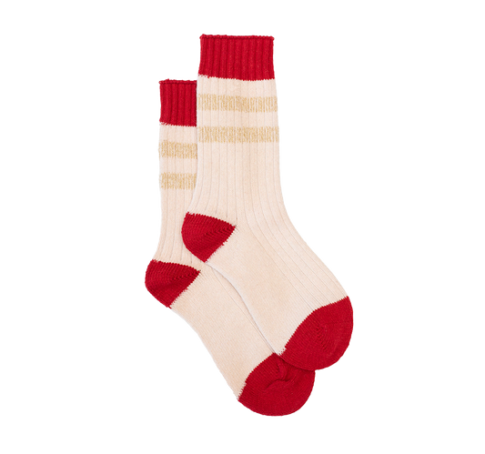 Chunky ribbed socks blush & cherry