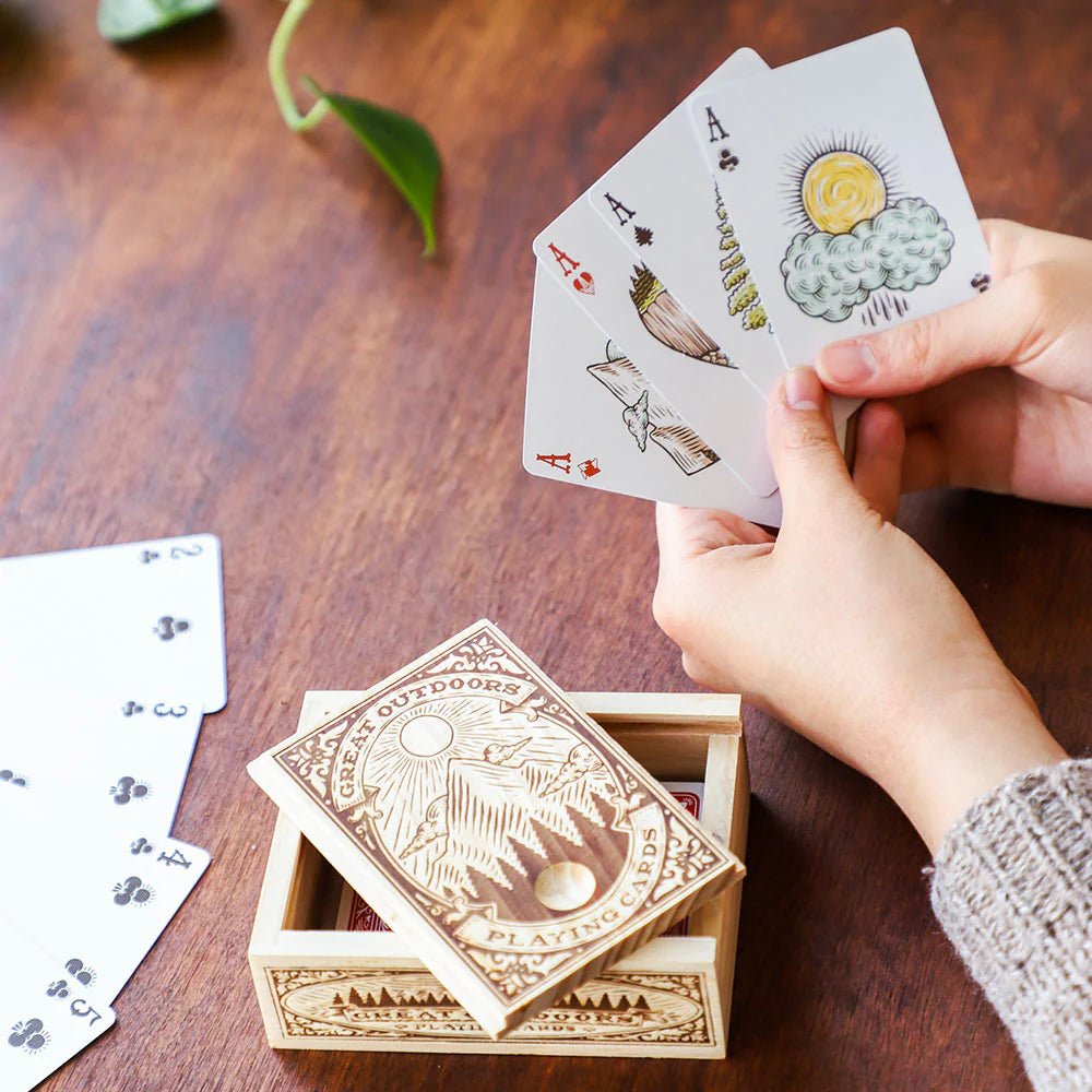 Great Outdoors playing cards in wooden box