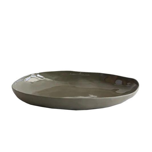 Ceramic organic shaped platter olive 38cm