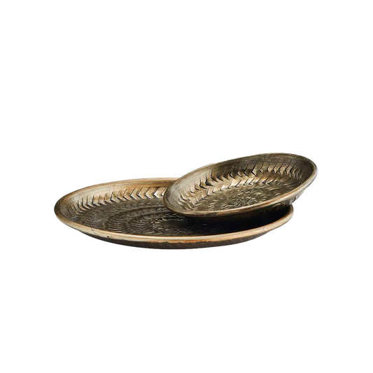 Hammered metal round tray 15cm brass