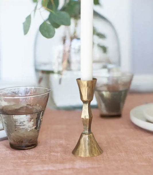 Hand-forged candle holder brass finish 13cm