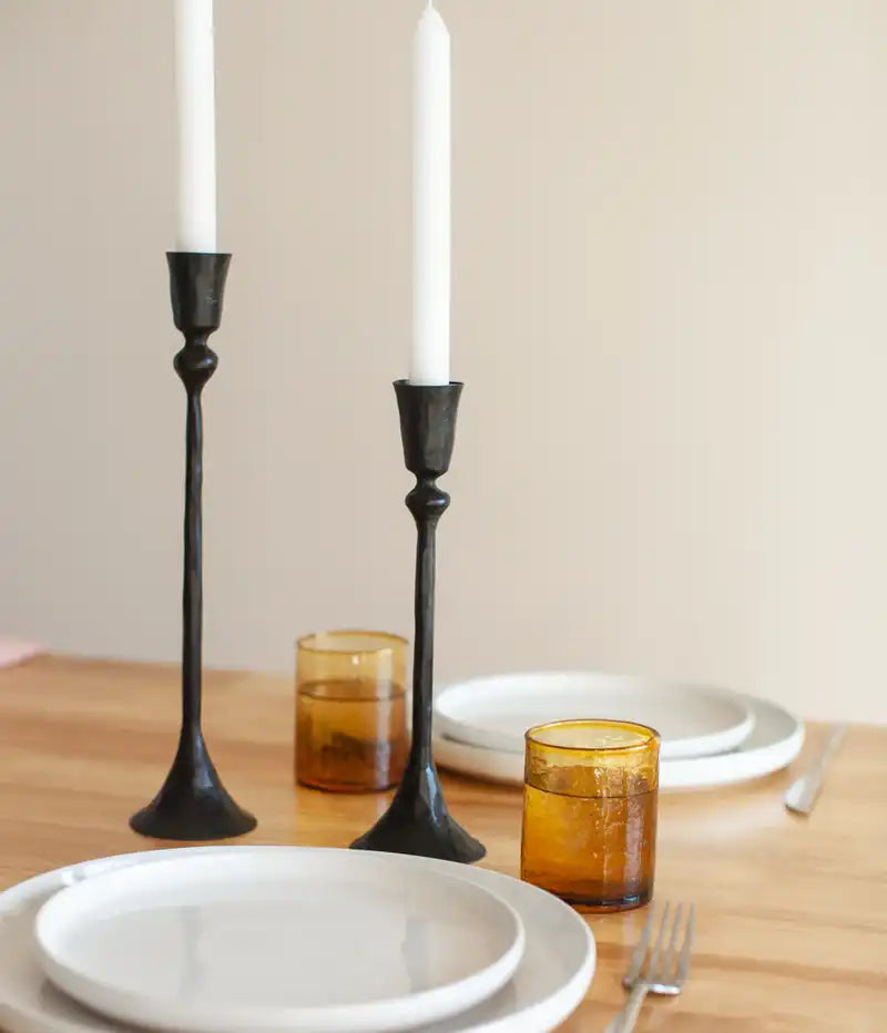 Hand forged iron candle holder black 24cm