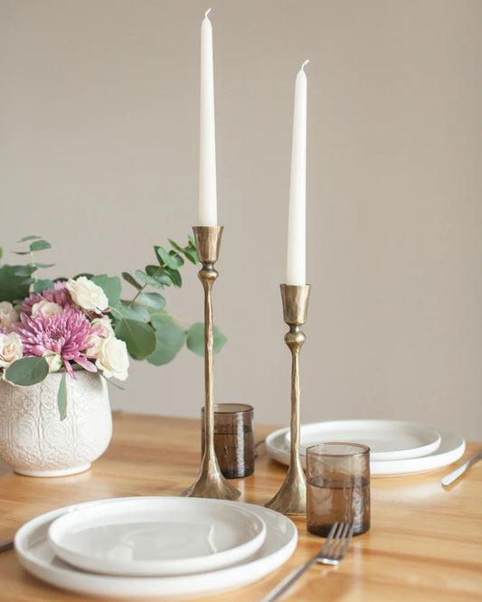 Hand-forged iron candle holder brass finish 30cm