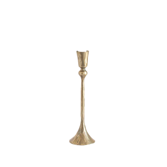 Hand forged iron candle holder brass finish 24cm